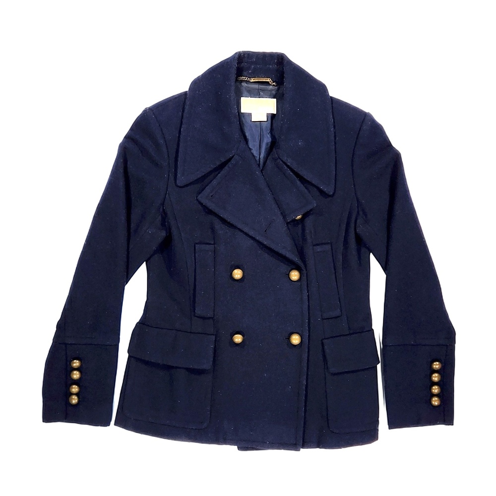 Michael Kors Pea Coat Medium Wool Blend Tailored Dark Academia Preppy Layering